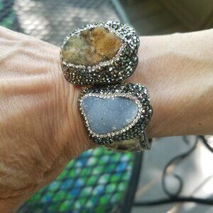 REDUCED AGAIN!  Druzy cuff bracelet pave crystals, leather band